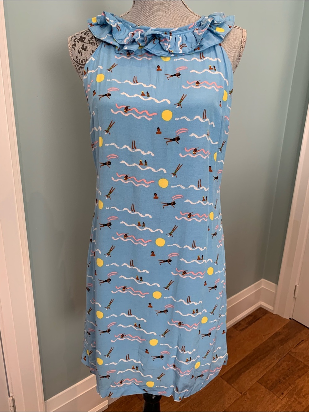 Anthropologie Women’s Blue Swim Dress with Yellow Sun Print